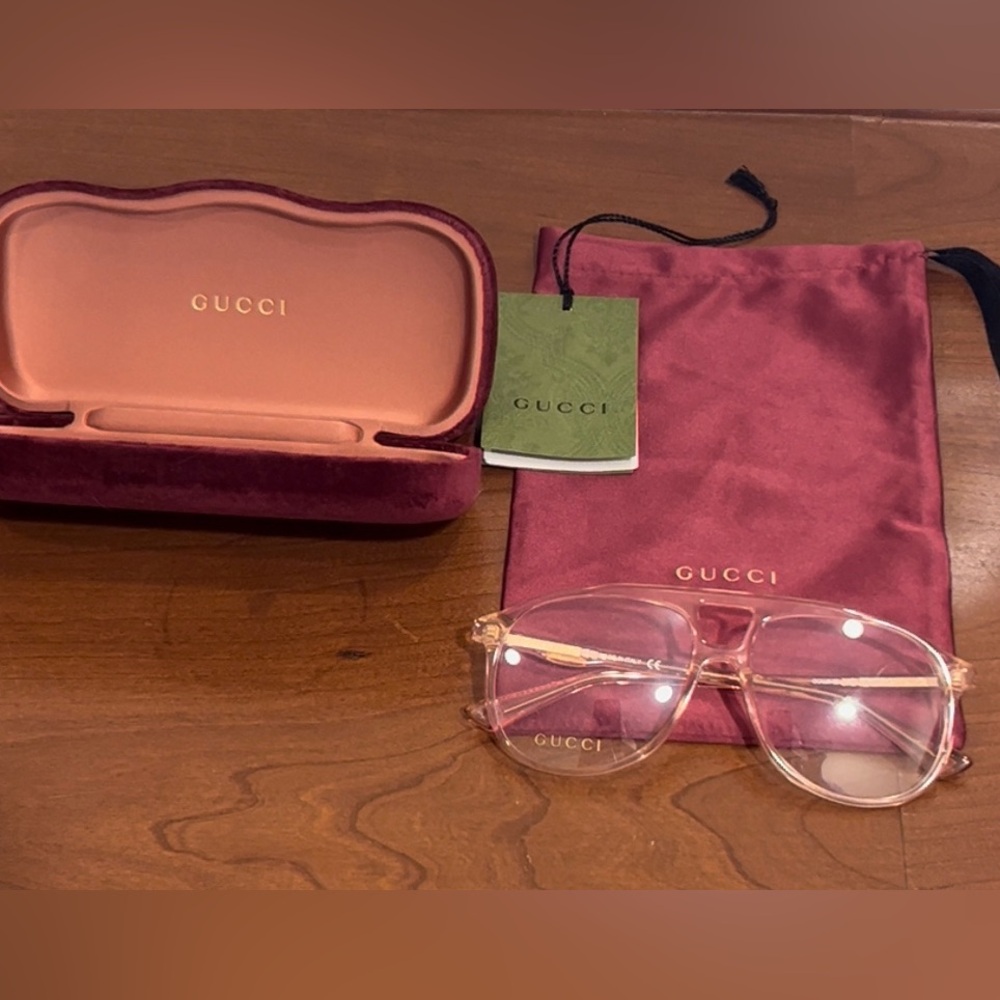GUCCI UNISEX SOFT PINK ROSE GOLD PVC AVIATOR GLASSES : $350 - Picture 3 of 4